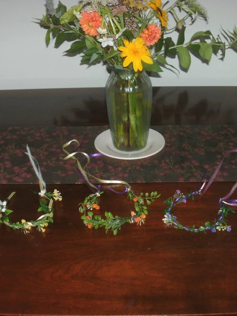 3 NEW Flower Fairy Princess Crown Headbands with Colorful Ribbons Handcrafted OS